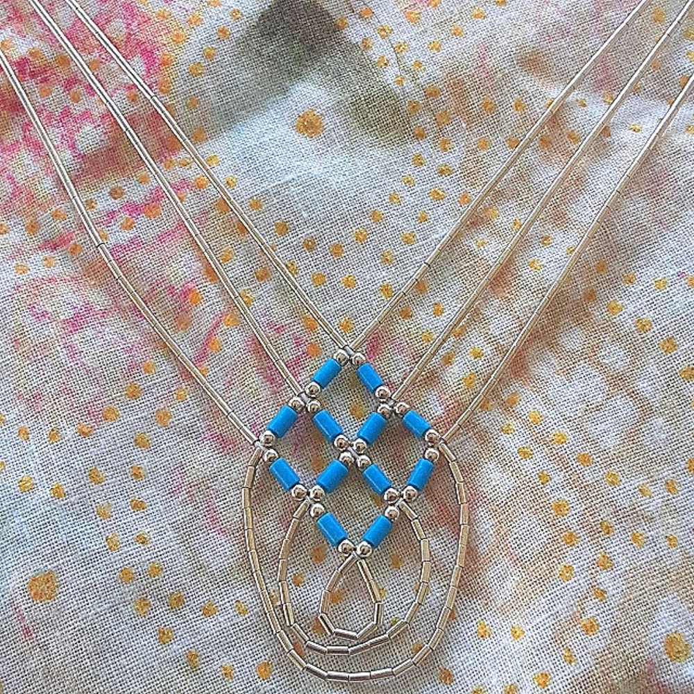 💙 Southwestern Liquid Silver Sterling + Turquoise Bead Necklace, Vintage Beauty - Picture 4 of 8